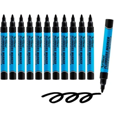 Image of Artline Plumbers Permanent Markers Professional Series For Use On Wet Surfaces Waterproof EKPR PLM 1.5mm Bullet Tip Pack of 12 Black