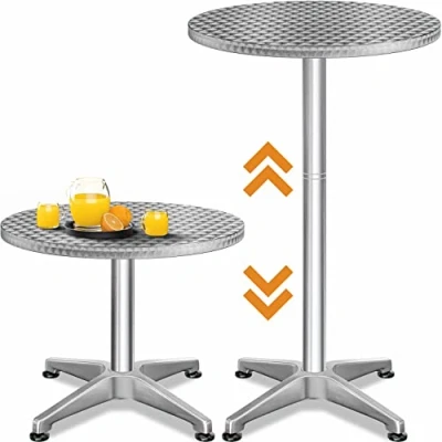 Image of CASARIA® 2in1 Height Adjustable Bar Table 70 x 115 cm Aluminium Stainless Steel Round Weatherproof Outdoor Indoor Camping Bistro Garden Balcony Patio Furniture Silver