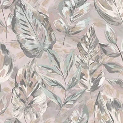 Image of Holden Decor Aralia Pink Wallpaper 36113 Metallic Brush Painted Leaf