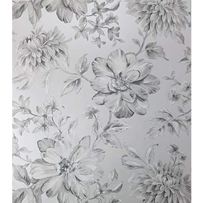 Image of Silver Floral Wallpaper White Grey Flowers Pearlescent Metallic Y�L Lucia