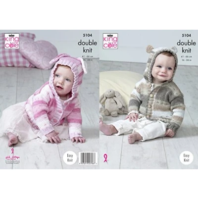Image of King Cole 5104 Knitting Pattern Baby Hooded Jackets with Ears in Cottonsoft Crush DK