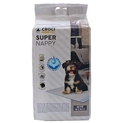 Image of Croci Super Nappy Hygienic Mats for Dogs 60X90 cm 50 Pieces Underpads and Pets, Dog Cat Pee Ultra Absorbent Disposable, Anti tear odour