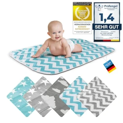 Image of Changing mat Baby Blanket pad for Babies and Toddlers; Breathable, Washable, Reusable; 50 x 70 cm (Zigzag Blue)