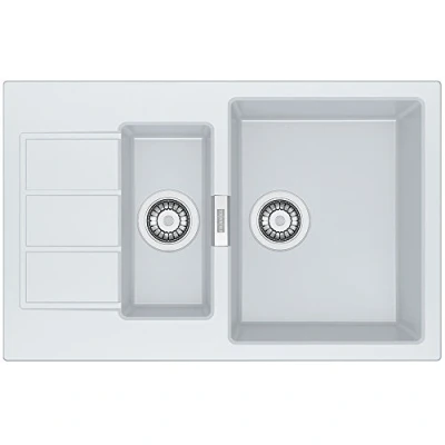Image of Franke 114.0496.082 Granite Kitchen Sink with Single and a Half Bowl, White Polar
