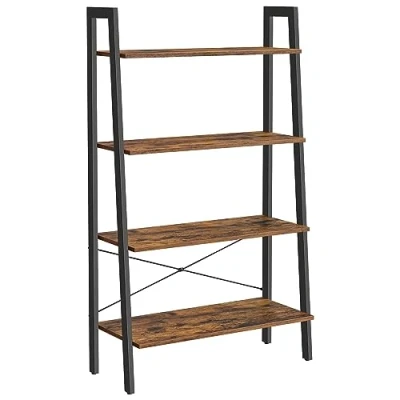 Image of VASAGLE Ladder Shelf, 4 Tier Bookshelf, Bookcase, for Living Room, Bedroom, Kitchen, Home Office, Industrial Style, Steel Frame, Rustic Brown and Black LLS144B01