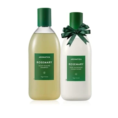 Image of AROMATICA Rosemary Scalp Scaling Shampoo and Conditioner Set 13.53 fl.oz each Vegan Hair Care Gift with Oil. Sulfate Free For Growth
