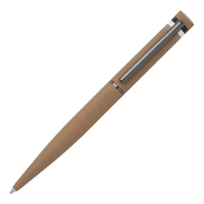 Image of Hugo Boss Loop Iconic HSG3524X Ballpoint Pen Brass and Rubber Camel Length: 14.6cm Blue