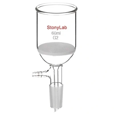 Image of StonyLab Borosilicate Glass Buchner Filtering Funnel 60 mL with Medium Frit(G2), 46mm Inner Diameter, 60mm Depth, 24/40 Standard Taper Joint and Vacuum Serrated Tubulation (60 mL)