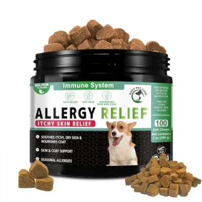 Image of Allergy &amp; Itch Relief Dog Chews and Itchy Skin Treatment with Omega 3 Salmon Oil For Dogs, Probiotics Dogs Vitamins Seasonal Allergies Treats (Chicken)
