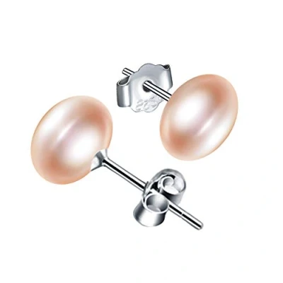 Image of Yumilok Simulated Freshwater Pearl Stud Earrings Pink Size 8mm