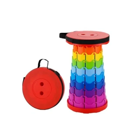 Image of Upgraded Telescopic Retractable Folding Stool Gardens, Camping, and Picnics Lightweight Compact Portable Collapsible Stools FOR Hiking Picnic Travel Easy to Carry (Rainbow Red)