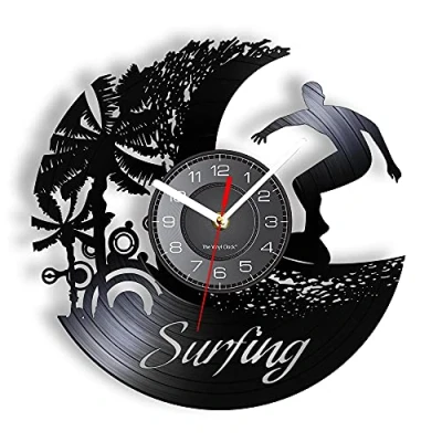 Image of Smotly Vinyl wall clock, creative surfing design clock decoration, Handmade Gift, suitable for any decoration! （Without lights light/gift: hook+gift bag）