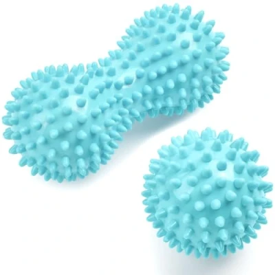 Image of URAQT Spiky Massage Ball Set, 2 Pack Body and Foot Roller, Hard Peanut for Plantar Fasciitis, Trigger Point Therapy, Deep Tissue, Myofascial Release, Light Blue