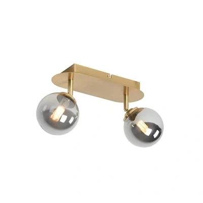 Image of Qazqa Spotlight Ceiling Gold 2 Light Adjustable with Smoke Glass Athens Country Suitable for LED G9 Way Surface Mounted spotway Living Room I Kitchen