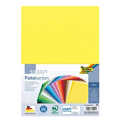 Image of folia 614/50 09 Photo Card Mix, DIN A4, 300 g/m², 50 Sheets, Assorted in 10 Colours, for Crafts and Creative Design of Cards, Window Pictures Scrapbooking