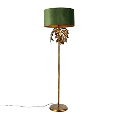 Image of QAZQA Vintage Floor lamp Antique Gold with Green Shade Linden Classic I Suitable for LED E27 1 Light Steel Living Room Bedroom