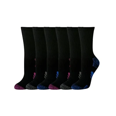 Image of Amazon Essentials Women&#039;s Performance Comfortable Cotton Cushioned Breathable Athletic Crew Sports Socks, 6 Pairs, Black, 4 7