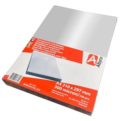 Image of Albyco Clear Cover Sheet, PVC Sheets, Binding Covers, Transparent Protective A4 Gloss, 300 Micron (Pack of 100)