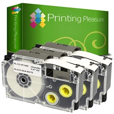 Image of 3X Compatible XR 12WE Black on White (12mm x 8m) Tapes for Casio KL 60 70E 100 100E 120 200 200E 300 750 780 820 2000 7000 7200 7400 8100 8200 P1000 C500 L300
