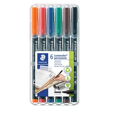 Image of Staedtler Lumocolor Permanent Pen 314 Broad 1.0/2.5mm Line Assorted Colours (Pack of 6)