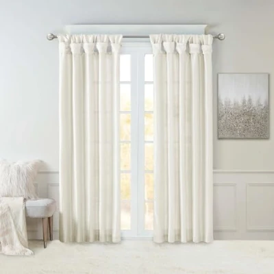 Image of Madison Park Emilia Faux Silk Single Curtain with Privacy Lining, DIY Twist Tab Top, Window Drape for Living Room, Bedroom and Dorm, 120&quot; L x 50&quot; W, White