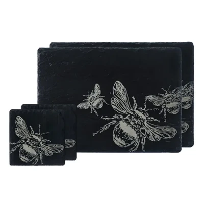 Image of The Just Slate Company Bee Coaster &amp; Placemat Set