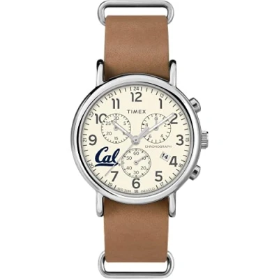 Image of Timex Tribute Men&#039;s Collegiate Weekender Chrono 40mm Quartz Leather Strap, California Golden Bears, strap