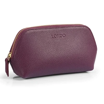 Image of LONDO Genuine Leather Makeup Bag Cosmetic Pouch Travel Organizer Toiletry Clutch (Purple)