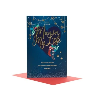 Image of UK Greetings Christmas Card for the Special Man in My Life Gold Lettering Design