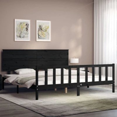 Image of vidaXL Bed Frame without Mattress Black 200x200 cm Solid Wood Pine