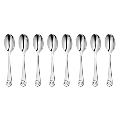 Image of Robert Welch Ammonite Bright Cutlery Coffee/Espresso Spoon, Set of 8. Made from Stainless Steel. Dishwasher Safe.
