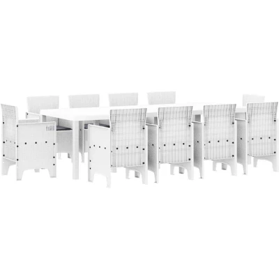 Image of vidaXL 11 Piece Garden Dining Set with Cushions White Poly Rattan