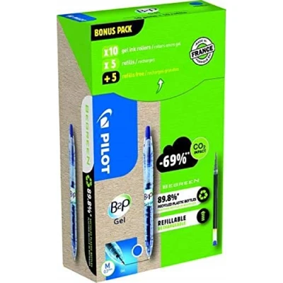 Image of Pilot Greenpack B2P Eco Gel, 0.7mm, Blue, 10 Pens and Refills, WLT556206
