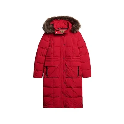 Image of Superdry Women&#039;s Everest Longline Puffer Coat Jacket, Deep Red, UK 8