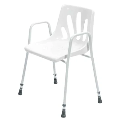 Image of Millercare Shower Chair with Arms Height Adjustable Bathroom Seat Lightweight &amp; Non Slip Design for Safety Durable Elderly, Disabled Mobility Support White