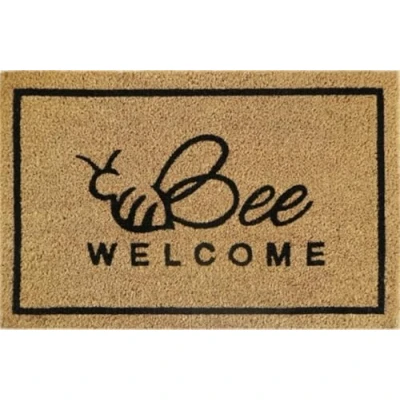 Image of Natural Coir 60cm x 40cm heavy duty doormats with rubber base funny message (bee welcome)