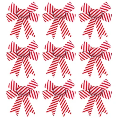 Image of Blue Whale Gifts Candy Cane Stripe Red White Christmas Tree Bow Decorations (Set of 9)