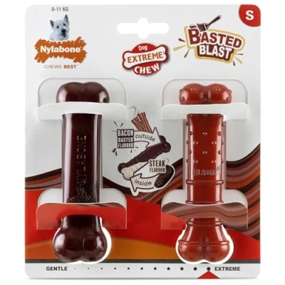 Image of Nylabone Extreme Power Chew Basted Blast Dual Flavoured Dog Toys Small/Regular for dogs up to 11kg (2 Count)