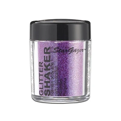 Image of Stargazer UV glitter Shaker, Purple. Cosmetic powder for use on the eyes, lips, face, body, hair and nails.