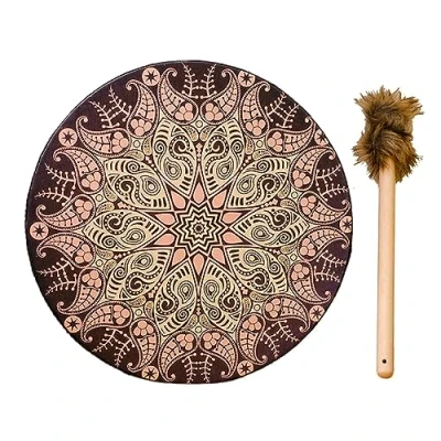 Image of Shaman Drum 9.8&#039;&#039; Shamanic Drums Handmade with Stick Hand Home Decor Sound Healing Instruments, Siberian Spirit Music