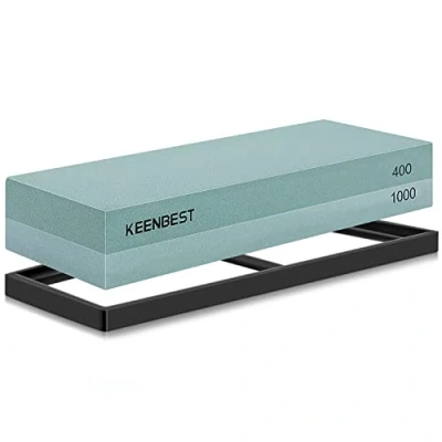 Image of KEENBEST Whetstone Actual Grit Premium Material 2 Side 400 1000 Sharpening Stone Japanese Knife Sharpener Set Wetstones for Knives with Non Slip Rubber Base Wet