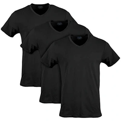 Image of Gildan Men&#039;s Cotton Stretch T Shirts, Multipack Underwear, Black Soot (V Neck 3 Pack), Large (Pack of 3)