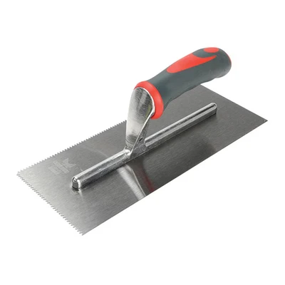 Image of Faithfull SGTNOT3 V Notched Trowel with Soft Grip Handle,Silver,280 mm x 115