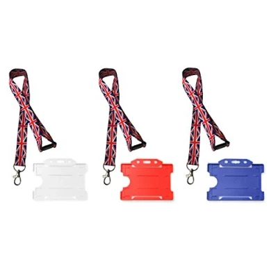 Image of British Union Jack Print Lanyard with Safety Breakaway (with Blue Card Holder)