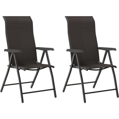 Image of vidaXL Folding Garden Chairs 2 pcs Black Coffee Poly Rattan