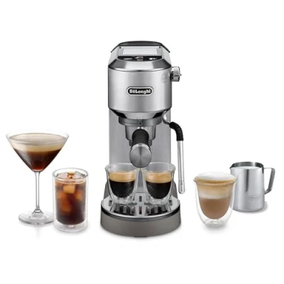 Image of De&#039;Longhi Dedica Duo EC890.M, Traditional Barista Pump Machine, Espresso And Cold Brew, Manual Coffee Machine With My LatteArt Steam Wand, 15cm Wide, 2 Espresso, Touch Display, Mug up to 13cm, Metal