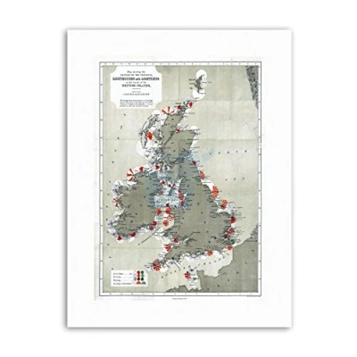Image of Wee Blue Coo Map Antique 1884 Price Lighthouses Lightships British Isle Canvas Art Print