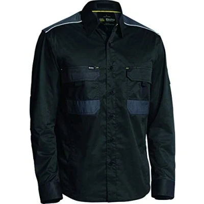 Image of Bisley Workwear UKBS6132_BBLK Stretch Flex &amp; Move Mechanical Shirt Long Sleeve Black, 3XL