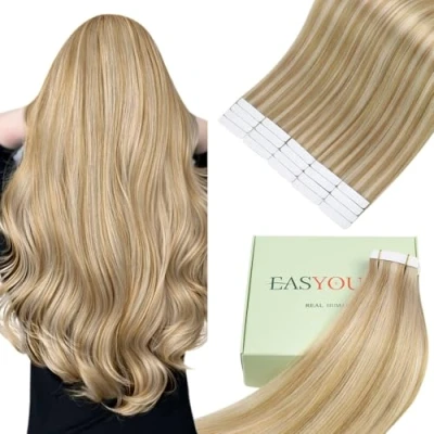 Image of Easyouth Highlight Tape in Hair Extensions Real Blonde Human Warm Glue Remy 18 Inch 40g 20Pcs