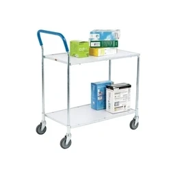 Image of Metallic Grey and White Zinc Plated 2 Tier Service Trolley